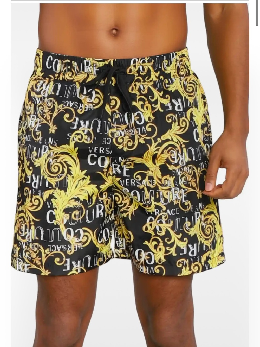 Versace Jeans Collection Black and Gold Baroque Print Athletic Shorts